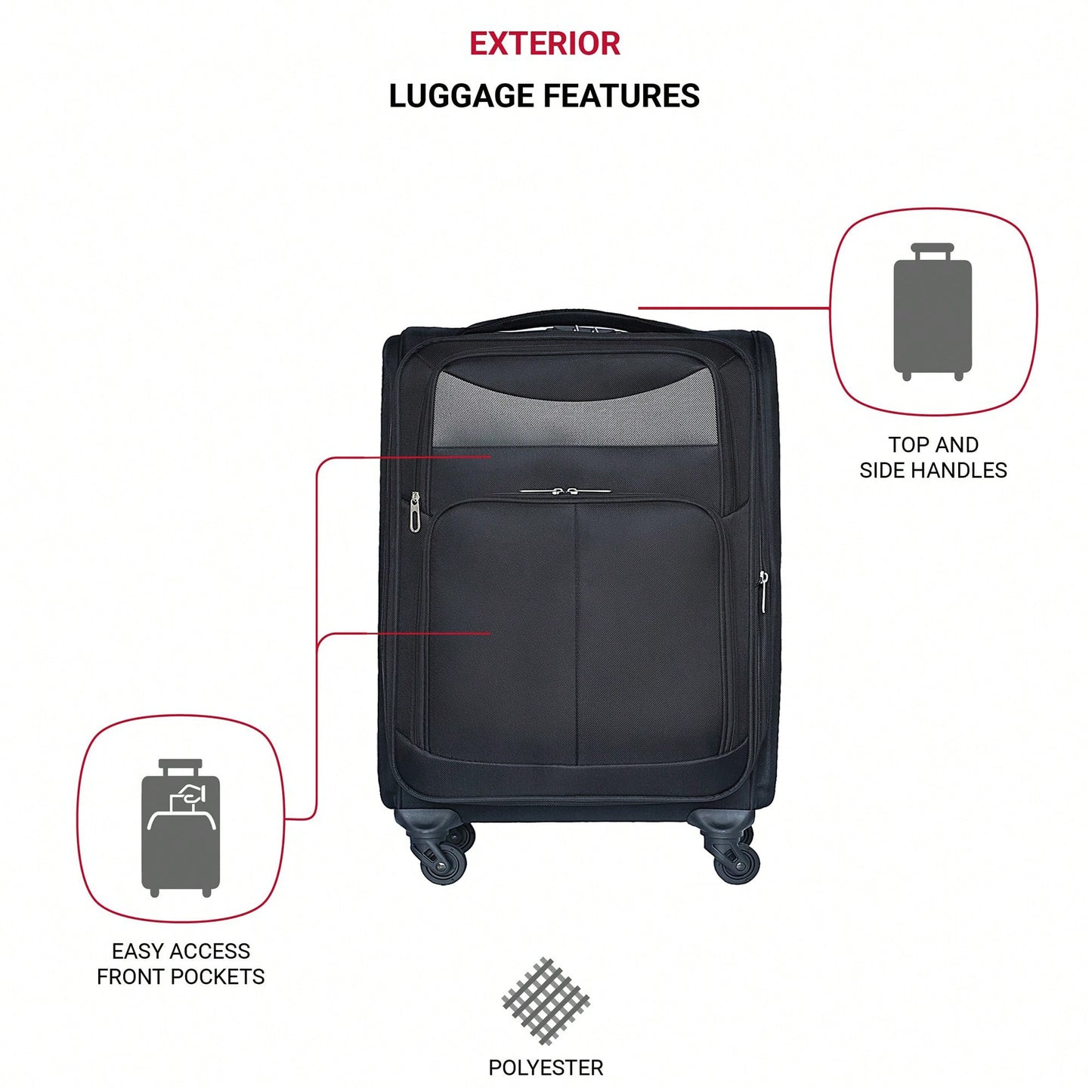 Compact 20 Inch Black Suitcase For Travel With Spinner Wheels And Expandable Design