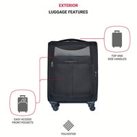 Compact 20 Inch Black Suitcase For Travel With Spinner Wheels And Expandable Design