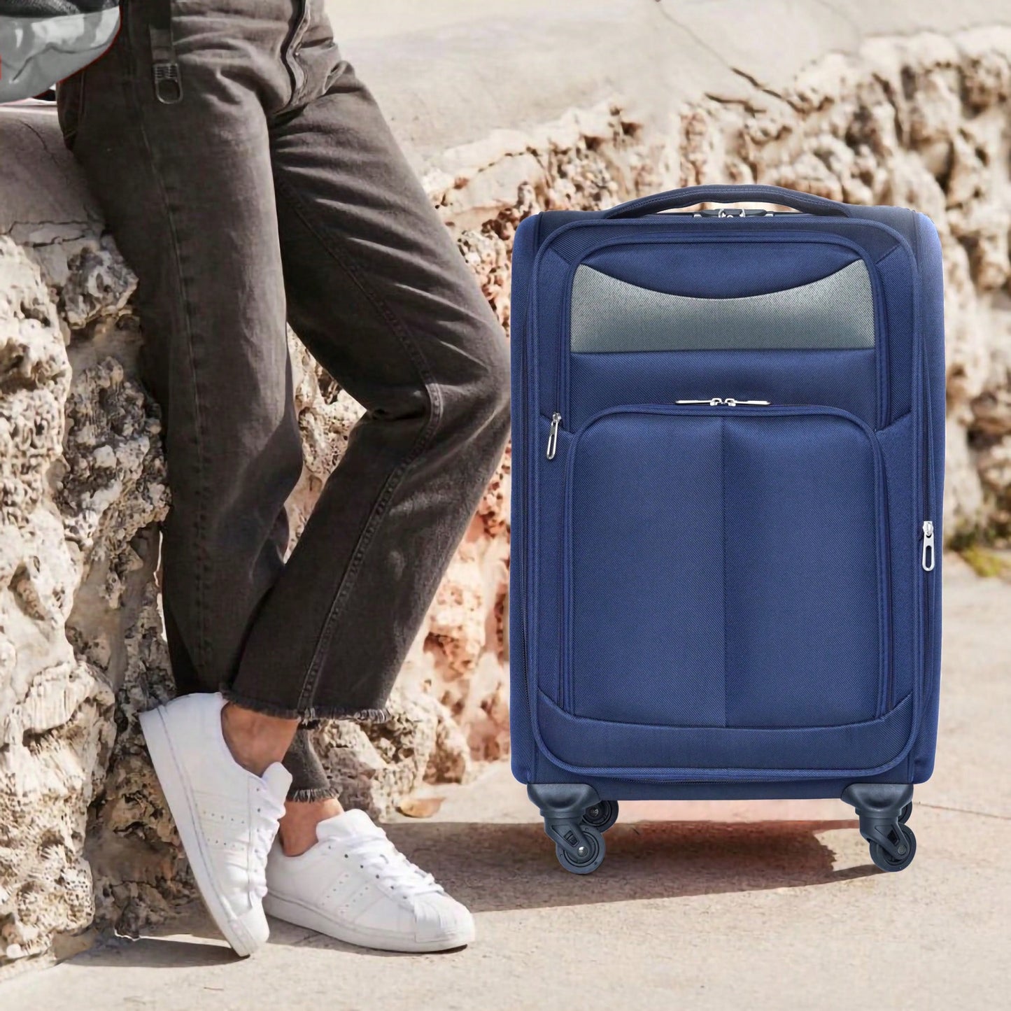 24 Inch Black Hard Shell Suitcase With Spinner Wheels And Expandable Design For Travel