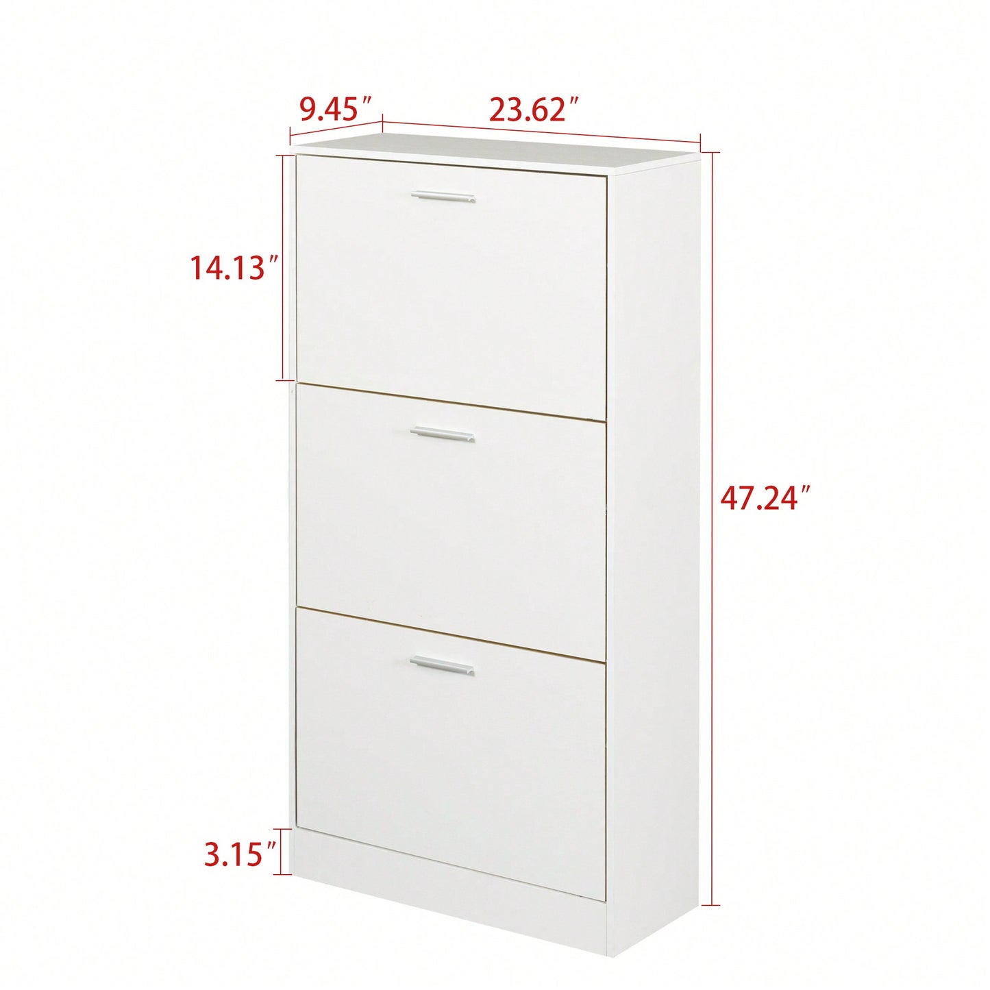 Modern White Slender Shoe Cabinet With 3 Upside Down Drawers For Corridor Bedroom Or Living Room Entrance
