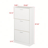 Modern White Slender Shoe Cabinet With 3 Upside Down Drawers For Corridor Bedroom Or Living Room Entrance