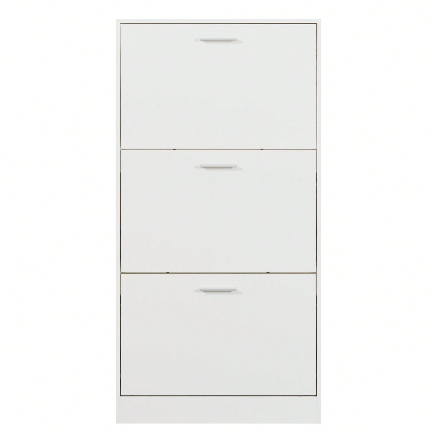Modern White Slender Shoe Cabinet With 3 Upside Down Drawers For Corridor Bedroom Or Living Room Entrance