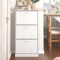 Modern White Slender Shoe Cabinet With 3 Upside Down Drawers For Corridor Bedroom Or Living Room Entrance