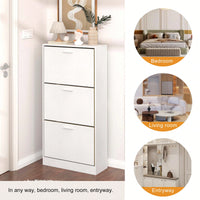 Modern White Slender Shoe Cabinet With 3 Upside Down Drawers For Corridor Bedroom Or Living Room Entrance