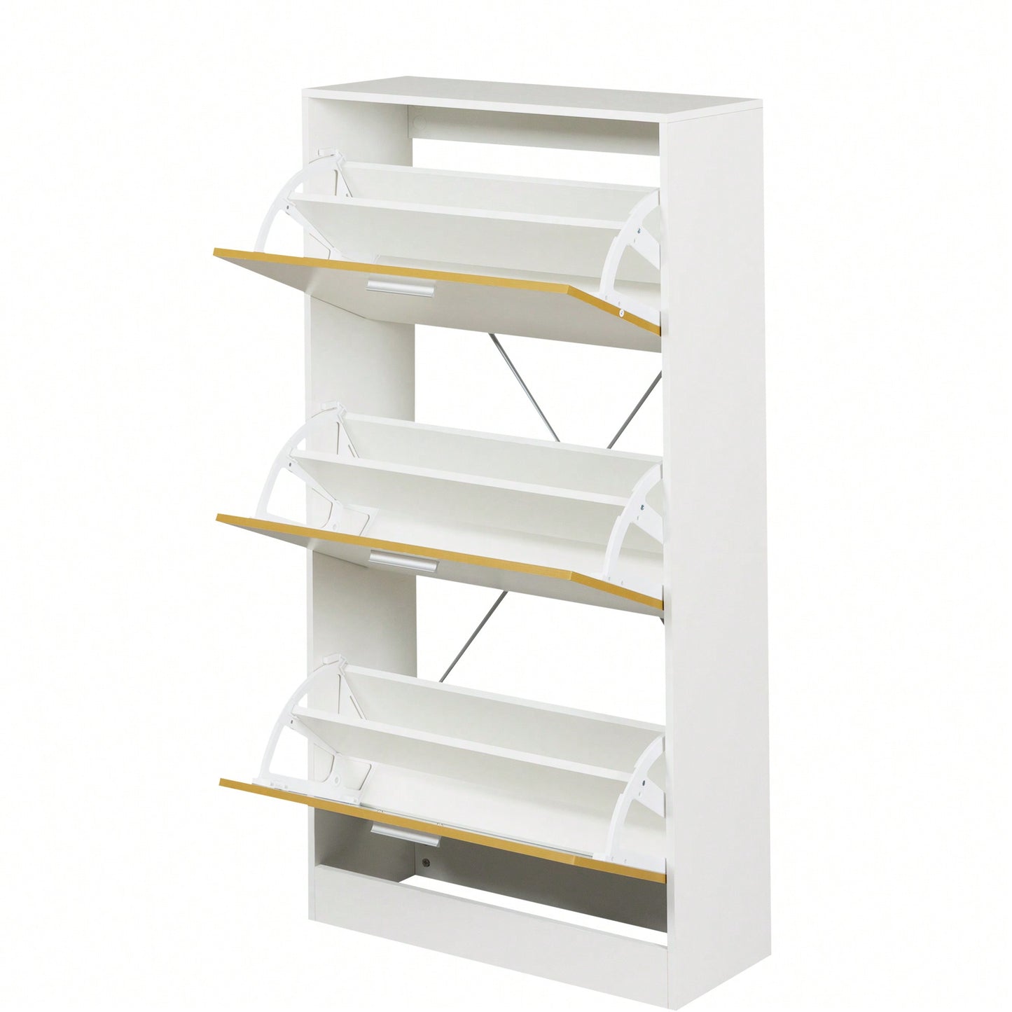 Modern White Slender Shoe Cabinet With 3 Upside Down Drawers For Corridor Bedroom Or Living Room Entrance