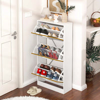 Modern White Slender Shoe Cabinet With 3 Upside Down Drawers For Corridor Bedroom Or Living Room Entrance