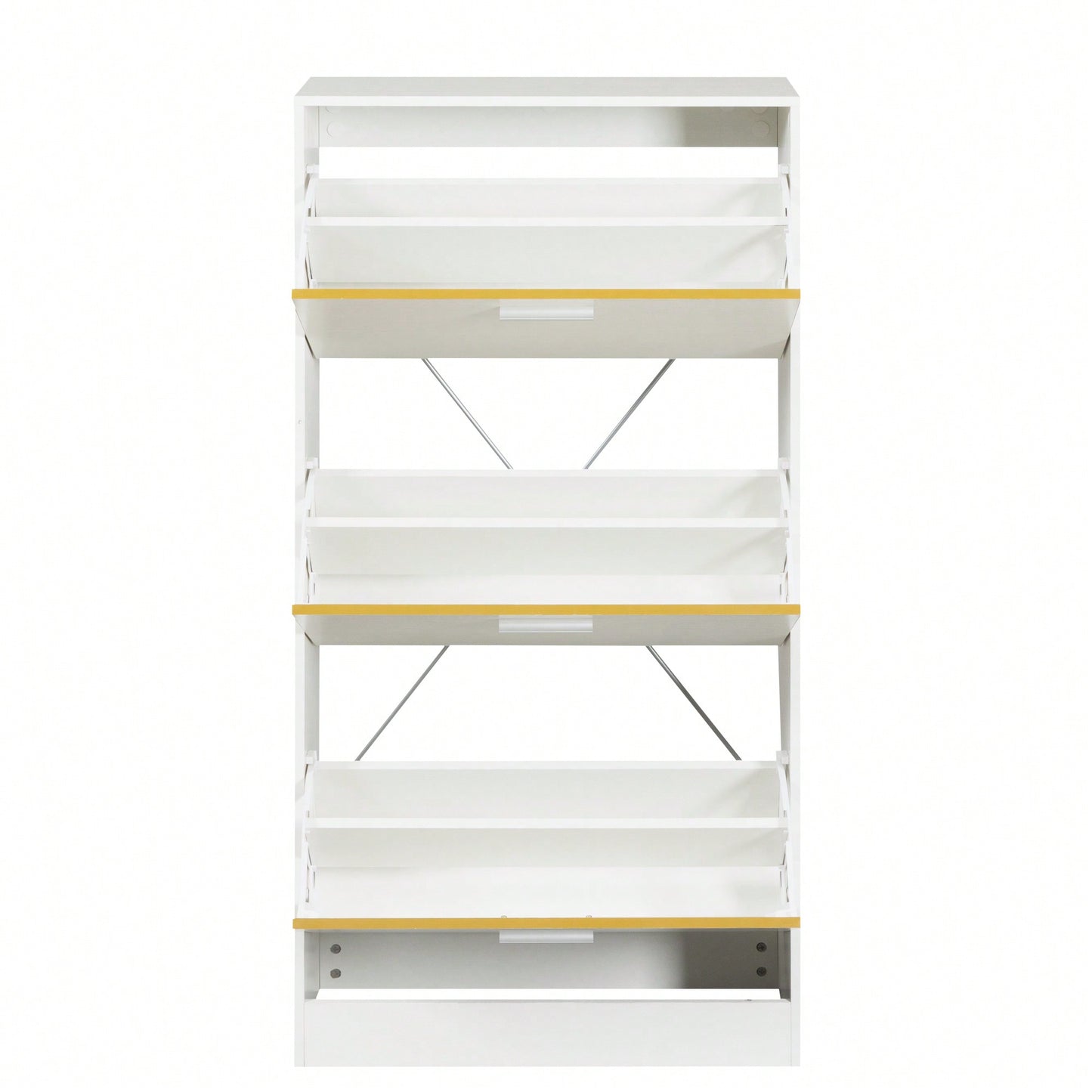 Modern White Slender Shoe Cabinet With 3 Upside Down Drawers For Corridor Bedroom Or Living Room Entrance