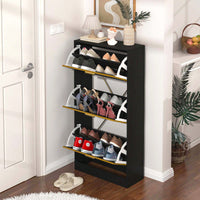 Modern White Slender Shoe Cabinet With 3 Upside Down Drawers For Corridor Bedroom Or Living Room Entrance