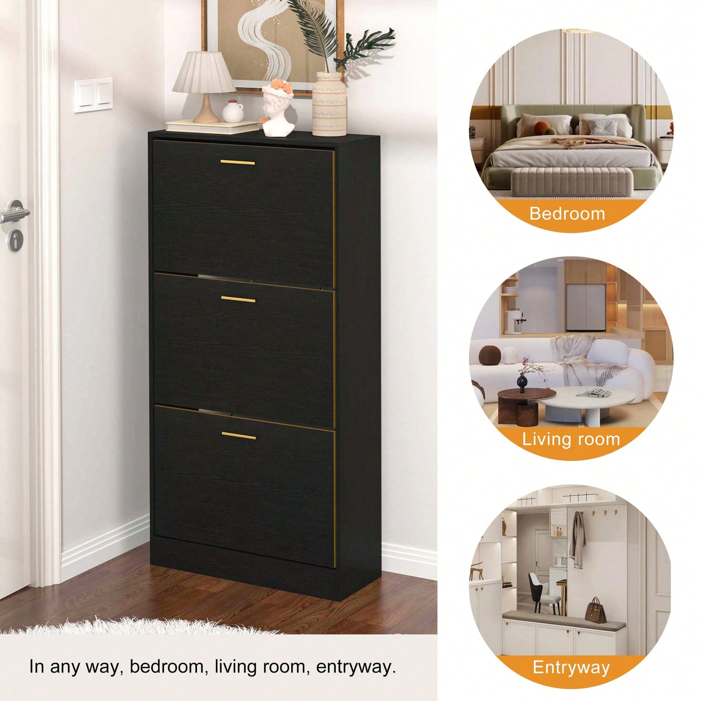 Modern White Slender Shoe Cabinet With 3 Upside Down Drawers For Corridor Bedroom Or Living Room Entrance