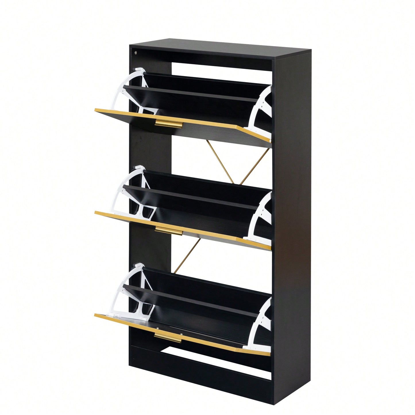 Modern White Slender Shoe Cabinet With 3 Upside Down Drawers For Corridor Bedroom Or Living Room Entrance