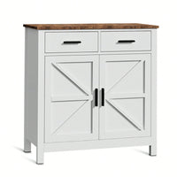 Modern Farmhouse Style Kitchen Storage Cabinet With 2 Drawers And 2 Doors Ideal For Living Room Dining Room Or Bathroom Use