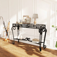 Elegant Glass And Metal Console Table For Entryway With Storage Easy Assembly Stylish Hallway Sofa Table For Living Room