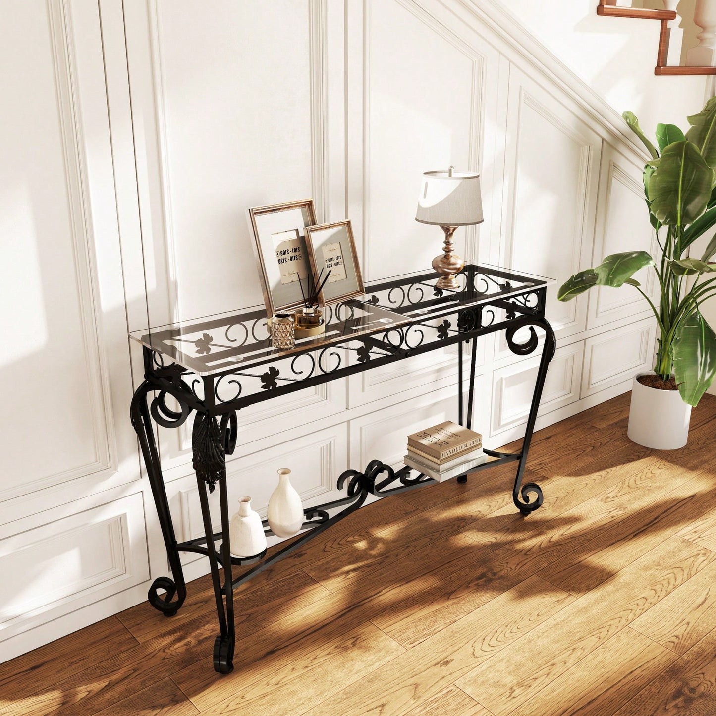 Elegant Glass And Metal Console Table For Entryway With Storage Easy Assembly Stylish Hallway Sofa Table For Living Room