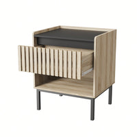 Modern Minimalist Bedside Cabinet Set With Quick Assembly Vertical Stripe Design And Iron Legs For Contemporary Homes