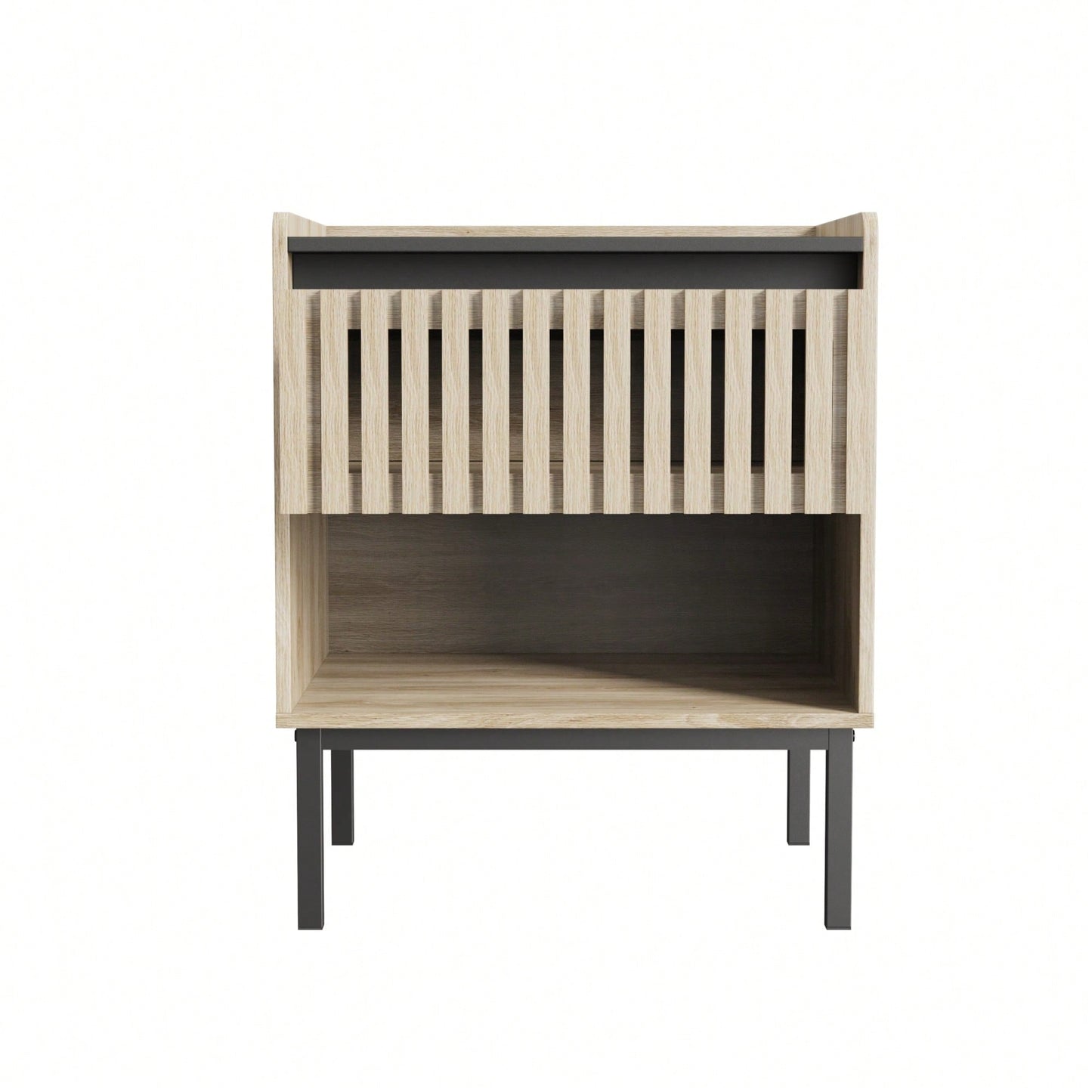 Modern Minimalist Bedside Cabinet Set With Quick Assembly Vertical Stripe Design And Iron Legs For Contemporary Homes