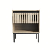 Modern Minimalist Bedside Cabinet Set With Quick Assembly Vertical Stripe Design And Iron Legs For Contemporary Homes