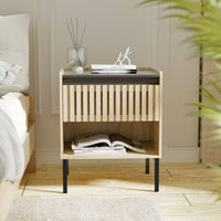 Modern Minimalist Bedside Cabinet Set With Quick Assembly Vertical Stripe Design And Iron Legs For Contemporary Homes