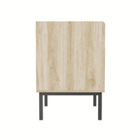 Modern Minimalist Bedside Cabinet Set With Quick Assembly Vertical Stripe Design And Iron Legs For Contemporary Homes