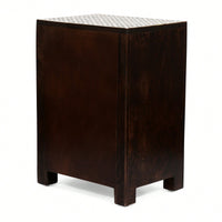 Elegant Wooden Nightstand With 3 Drawers And Bone Inlay Design