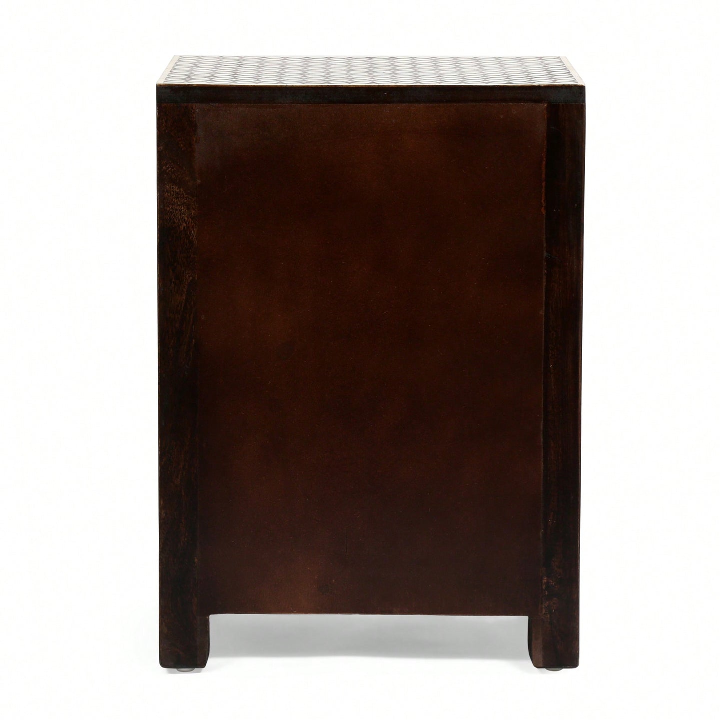 Elegant Wooden Nightstand With 3 Drawers And Bone Inlay Design