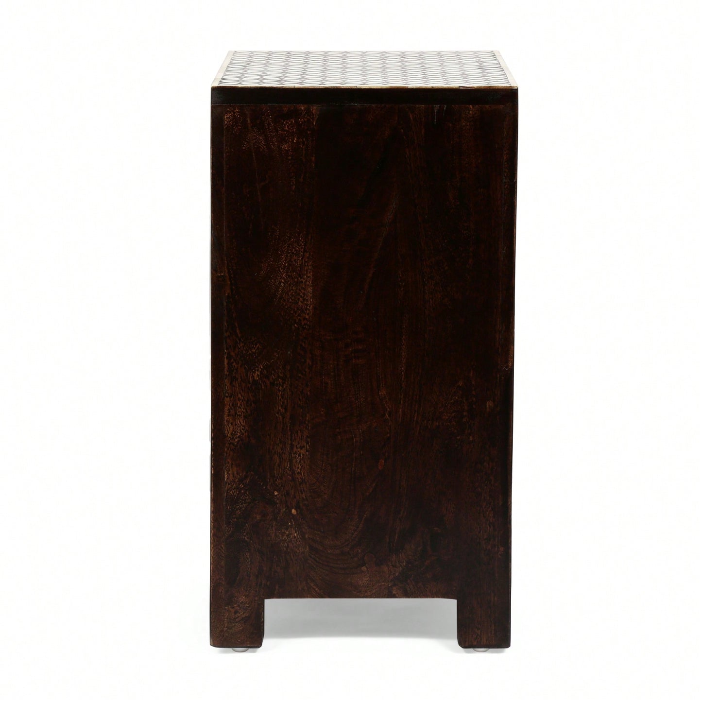 Elegant Wooden Nightstand With 3 Drawers And Bone Inlay Design