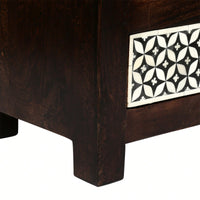 Elegant Wooden Nightstand With 3 Drawers And Bone Inlay Design