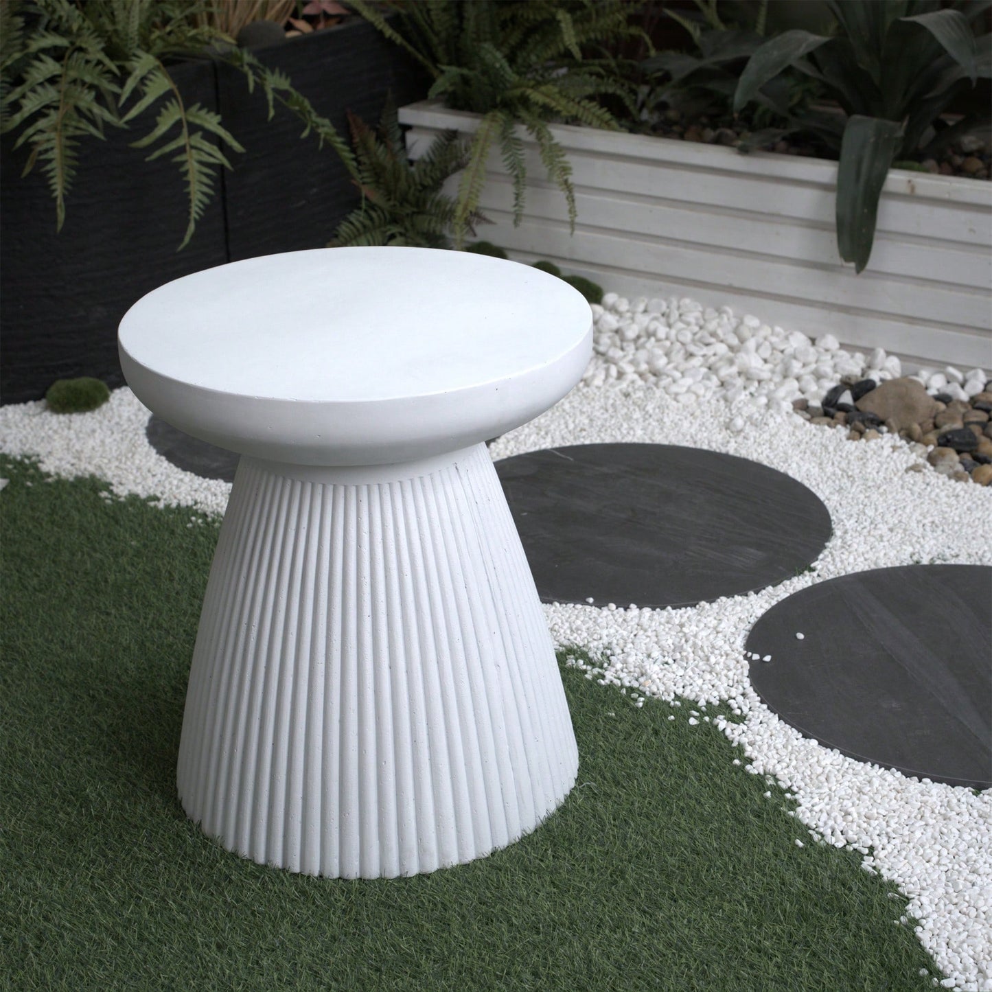 Modern Heavy Duty Faux Terrazzo Accent Table 18.1 H Sturdy Indoor Outdoor Decorative Garden End Table Plant Side Table