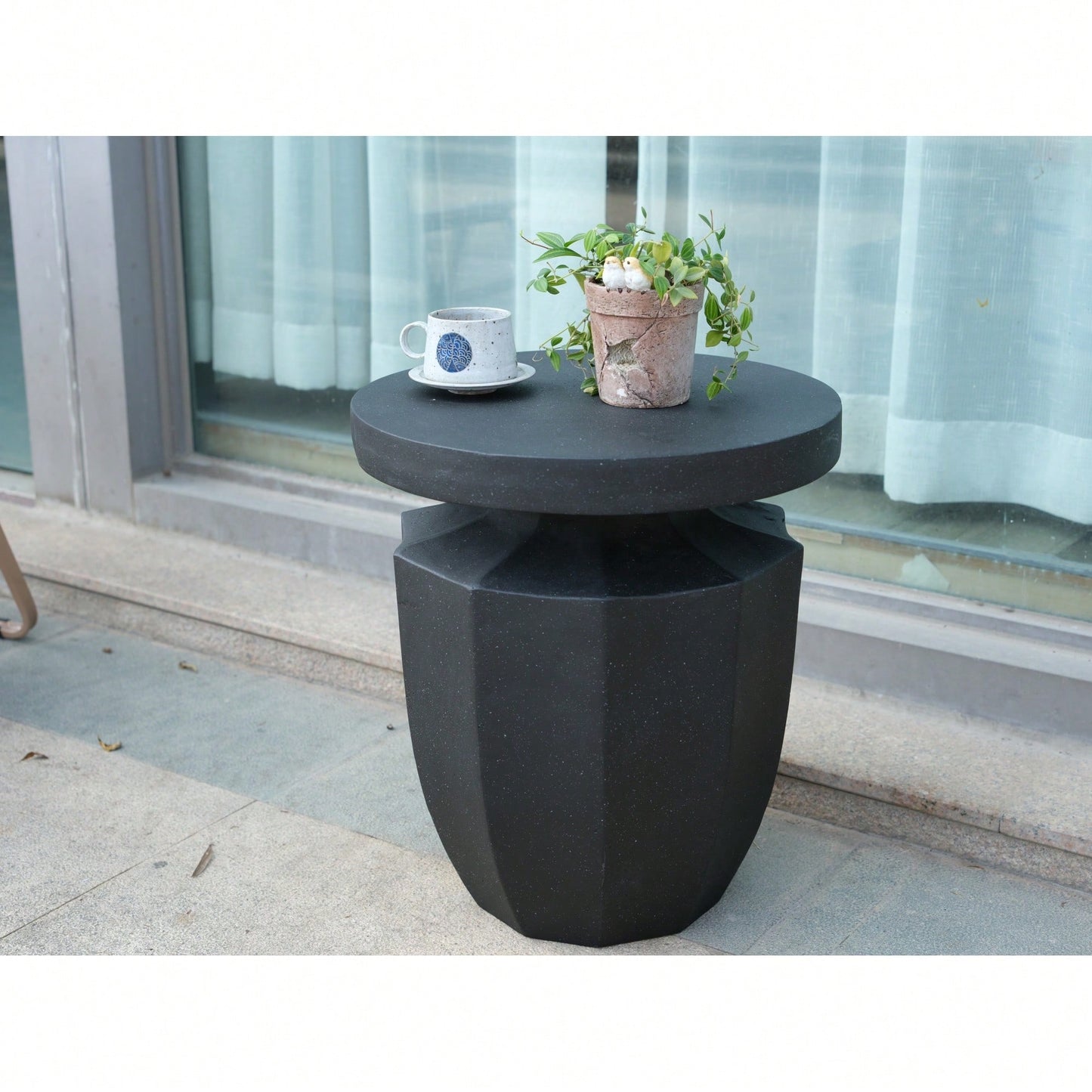 Modern Heavy Duty Faux Terrazzo Accent Table 20.3" H Sturdy Decorative Garden End Table For Indoor Outdoor Use