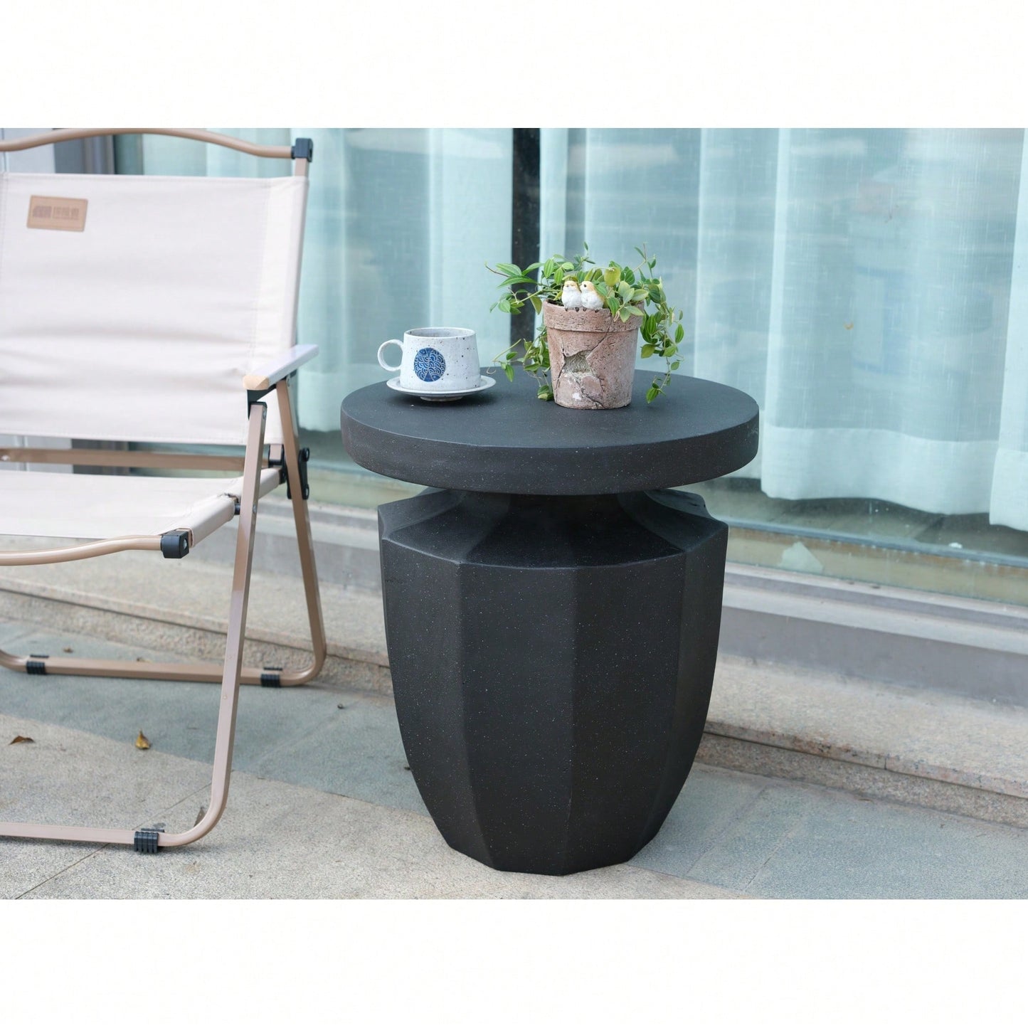 Modern Heavy Duty Faux Terrazzo Accent Table 20.3" H Sturdy Decorative Garden End Table For Indoor Outdoor Use