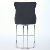 Modern Velvet Counter Height Bar Stools Set of 2 with Button Back Rivet Trim Upholstered Chairs Sturdy Chrome Base Farmhouse Black