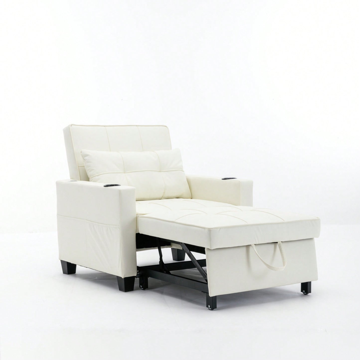 3-In-1 Convertible Futon Chair Bed With USB Ports Wear-Resistant Anti-Scratch Armchair Sleeper For Living Room Dark Grey Linen