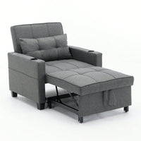 3-In-1 Convertible Futon Chair Bed With USB Ports Wear-Resistant Anti-Scratch Armchair Sleeper For Living Room Dark Grey Linen