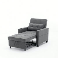 3-In-1 Convertible Futon Chair Bed With USB Ports Wear-Resistant Anti-Scratch Armchair Sleeper For Living Room Dark Grey Linen