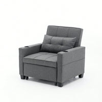 3-In-1 Convertible Futon Chair Bed With USB Ports Wear-Resistant Anti-Scratch Armchair Sleeper For Living Room Dark Grey Linen