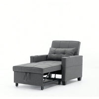 3-In-1 Convertible Futon Chair Bed With USB Ports Wear-Resistant Anti-Scratch Armchair Sleeper For Living Room Dark Grey Linen