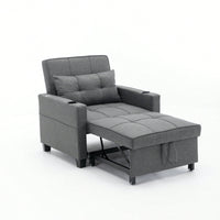 3-In-1 Convertible Futon Chair Bed With USB Ports Wear-Resistant Anti-Scratch Armchair Sleeper For Living Room Dark Grey Linen