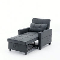3-In-1 Convertible Futon Chair Bed With USB Ports Wear-Resistant Anti-Scratch Armchair Sleeper For Living Room Dark Grey Linen