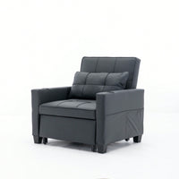 3-In-1 Convertible Futon Chair Bed With USB Ports Wear-Resistant Anti-Scratch Armchair Sleeper For Living Room Dark Grey Linen
