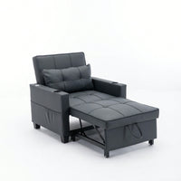3-In-1 Convertible Futon Chair Bed With USB Ports Wear-Resistant Anti-Scratch Armchair Sleeper For Living Room Dark Grey Linen