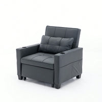 3-In-1 Convertible Futon Chair Bed With USB Ports Wear-Resistant Anti-Scratch Armchair Sleeper For Living Room Dark Grey Linen