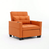 3-In-1 Convertible Futon Chair Bed With USB Ports Wear-Resistant Anti-Scratch Armchair Sleeper For Living Room Dark Grey Linen