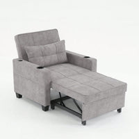 3-In-1 Convertible Futon Chair Bed With USB Ports Wear-Resistant Anti-Scratch Armchair Sleeper For Living Room Dark Grey Linen