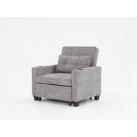 3-In-1 Convertible Futon Chair Bed With USB Ports Wear-Resistant Anti-Scratch Armchair Sleeper For Living Room Dark Grey Linen