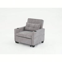 3-In-1 Convertible Futon Chair Bed With USB Ports Wear-Resistant Anti-Scratch Armchair Sleeper For Living Room Dark Grey Linen