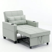 3-In-1 Convertible Futon Chair Bed With USB Ports Wear-Resistant Anti-Scratch Armchair Sleeper For Living Room Dark Grey Linen