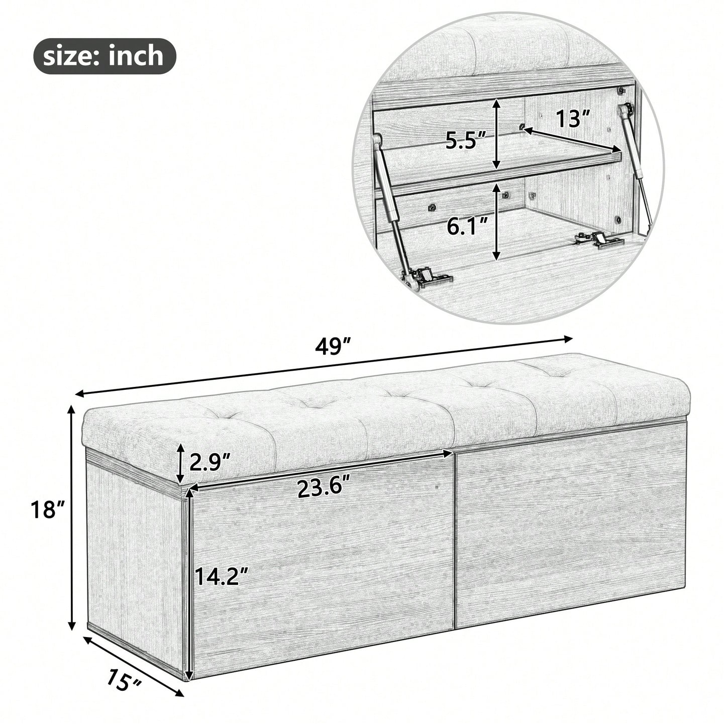 49 Inch Storage Bench With Adjustable Shelves Padded Seat Cushion And Double Doors Ideal For Entryway Hallway And Bedroom Light Grey