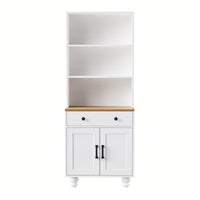 Modern Farmhouse Storage Cabinet with Adjustable Shelves and Drawer for Kitchen Living Room White Finish 5 Tier Bookshelf Solid Wood Legs