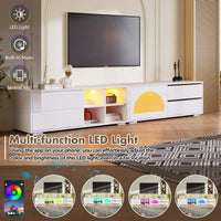 Modern Fluted Glass Door TV Stand for TVs Up to 100 Inches with Sliding Door and Drawers, LED Lights, White Finish for bedroom