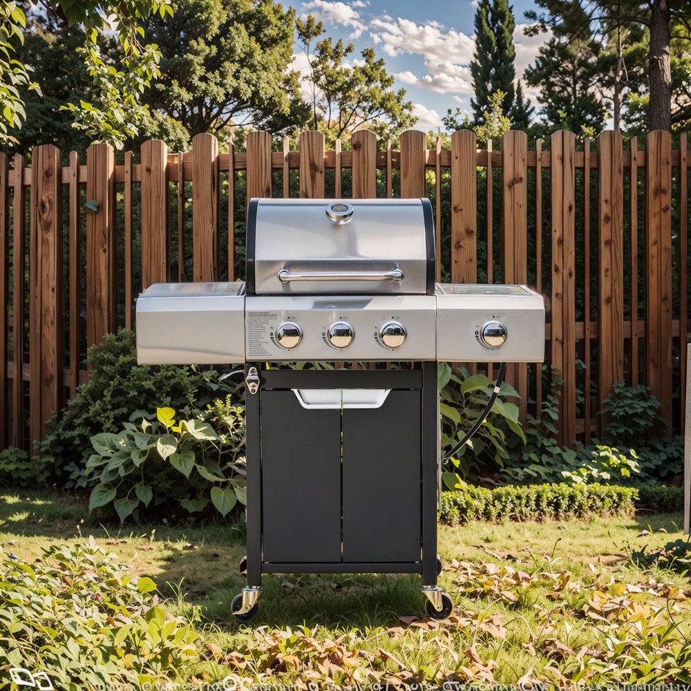 Stainless Steel 3 Burner Propane Gas Grill With Side Burner And Cover For Outdoor BBQ And Camping