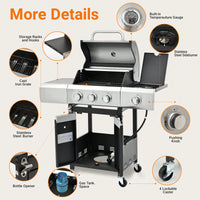 Stainless Steel 3 Burner Propane Gas Grill With Side Burner And Cover For Outdoor BBQ And Camping